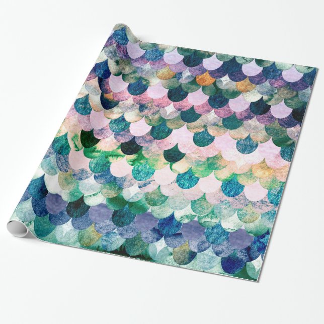 Papel De Regalo Escalas de pescados azules de la sirena de la (Desenrollado)