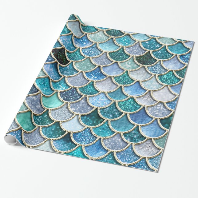 Papel De Regalo Escalas de plata de la sirena del purpurina de la (Desenrollado)