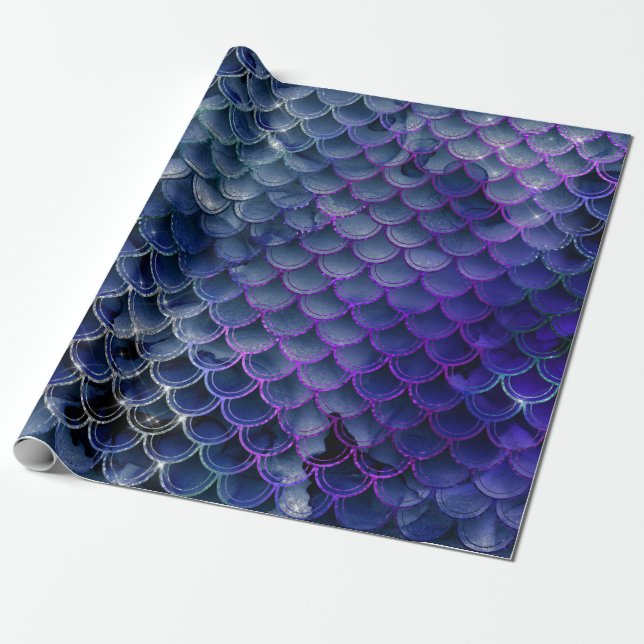 Papel De Regalo Escalas de sirena azul y púrpura (Desenrollado)