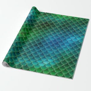 Papel De Regalo Escalas de sirena verde azul Aqua