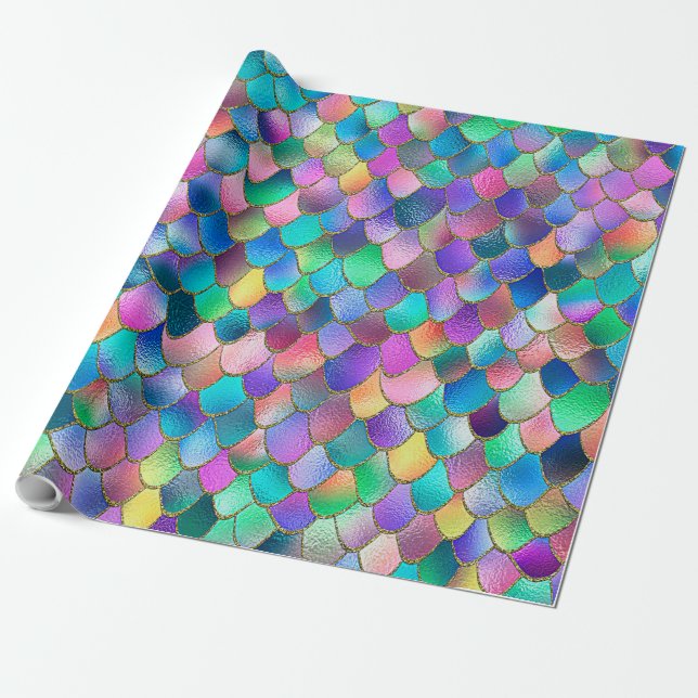 Papel De Regalo Escalas metalizado de la sirena del purpurina poco (Desenrollado)