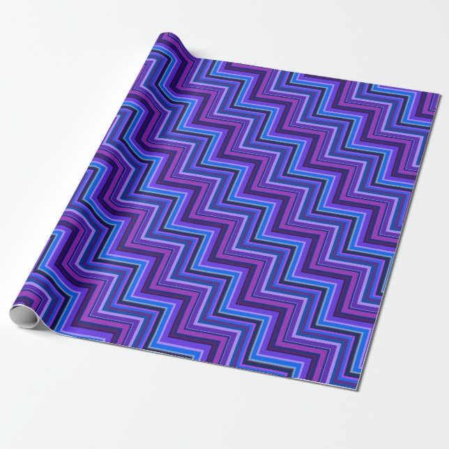 Papel De Regalo Escaleras de rayas azules y violetas (Desenrollado)