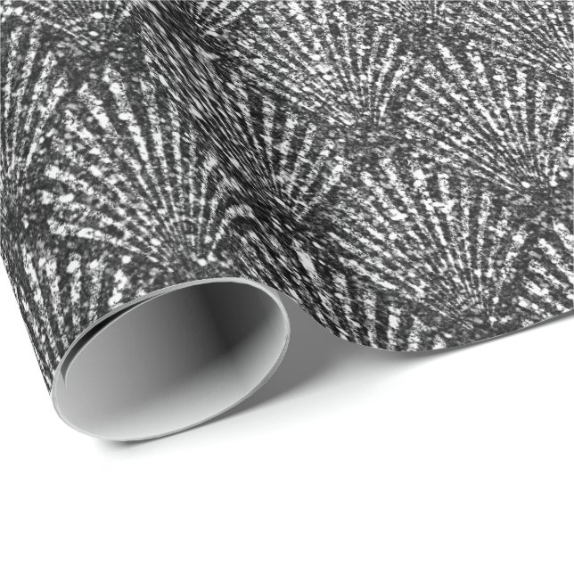 Papel De Regalo Escales Seashell Black Art Deco Gray Silver Purpur (Esquina del rollo)