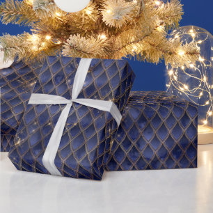 Papel De Regalo Escamas de Dragón Azul Marino y Dorado