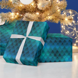 Papel De Regalo Escamas de Dragón Brillantes Turquesa y Purpurina