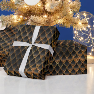 Papel De Regalo Escamas de dragón negras y doradas
