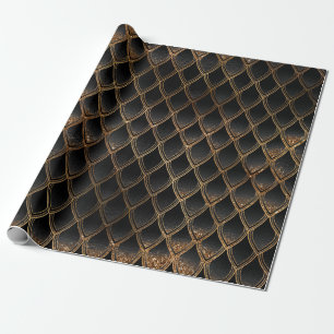 Papel De Regalo Escamas de Dragón Negras y Doradas