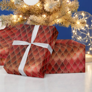 Papel De Regalo Escamas de Dragón Rojo Brillante