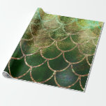 Papel De Regalo Escamas de pez sirena brillo verde y dorado<br><div class="desc">papel de envolver personalizado</div>