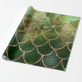 Papel De Regalo Escamas de pez sirena con brillo verde y dorado
