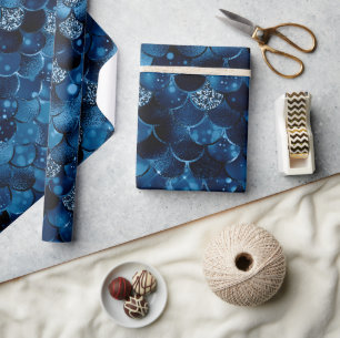 Papel De Regalo Escamas de pez sirena de purpurina azul real con e