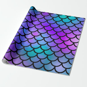 Papel De Regalo Escamas de sirena azules púrpura rosadas Fantasía