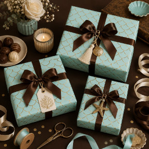 Papel De Regalo Escamas de sirena azules y doradas hermosas
