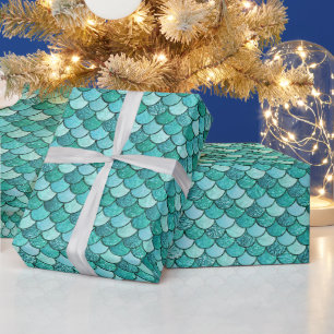 Papel De Regalo Escamas de sirena con brillo ombre azul verde eleg