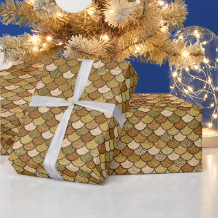 Papel De Regalo Escamas de sirena con brillo ombre dorado elegante