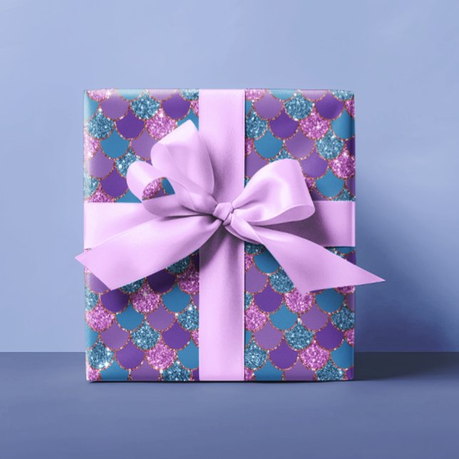 Papel De Regalo Escamas de sirena de purpurina azul rosa Dragón (Subido por el creador)