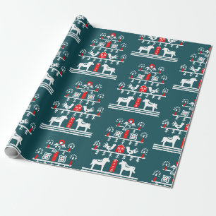 Papel De Regalo Escándalo festivo lindo azul rojo blanco árbol de 