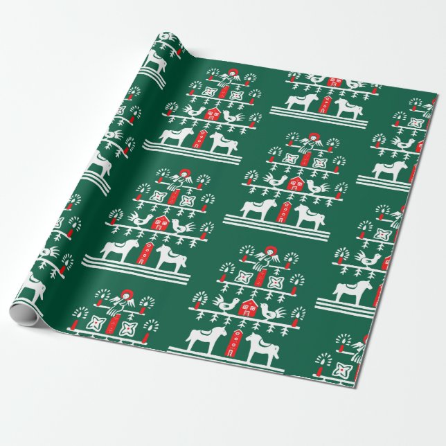 Papel De Regalo Escándalo festivo lindo verde rojo árbol de Navida (Desenrollado)