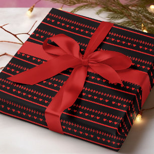 Papel De Regalo Escándalo romántico del corazón rojo rústico