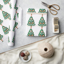 Papel De Regalo Escandinavia Folk Arte Navidad Escobar