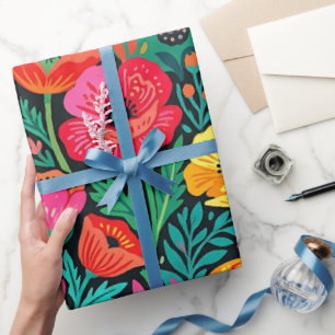 Papel de regalo escandinavo de amapolas abstractas