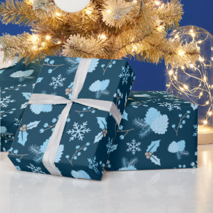 Papel De Regalo Escarcha Azul Elegancia Copos de Nieve e Invierno 