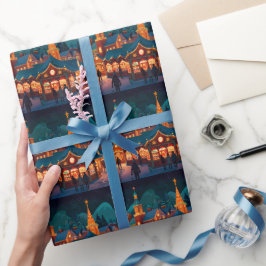 Papel De Regalo Escena alegre de celebración navideña de invierno