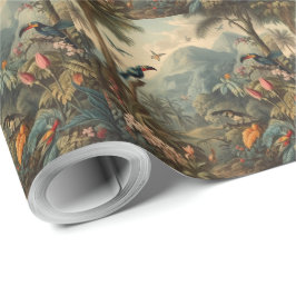 Papel De Regalo Escena botánica vintage de tucanes y flores
