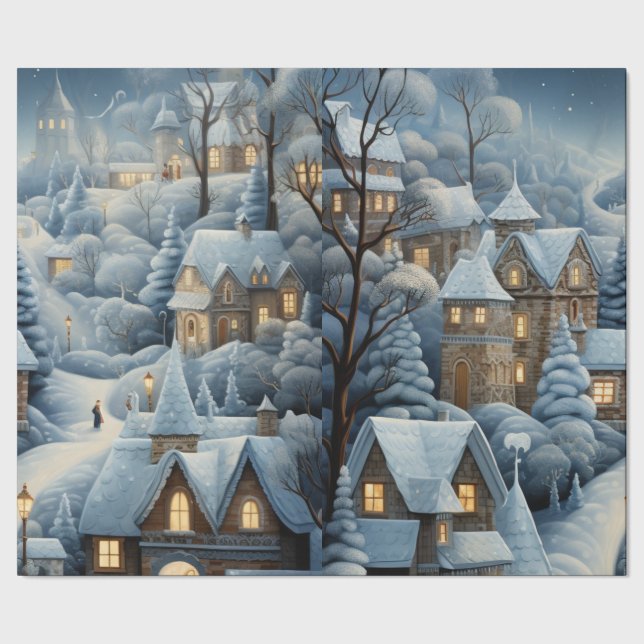 Papel De Regalo Escena de aldea de navidades (Costura)