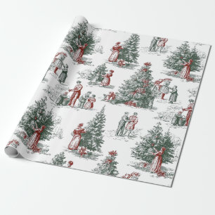 Papel De Regalo Escena de árboles de Navidad vintage