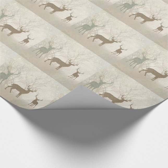 Papel De Regalo Escena de bosque con siluetas de ciervo suave (Esquina)