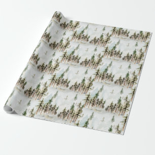 Papel De Regalo Escena De Bosque De Pinos Nevados En El Bosque De 