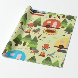 Papel De Regalo Escena de camping - caravana, sillas de camping, c