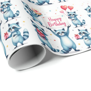 Papel De Regalo Escena De Celebración De Cumpleaños De Raccoon Azu