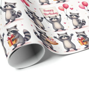 Papel De Regalo Escena De Celebración Del Cumpleaños De Raccoon - 