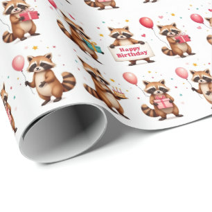Papel De Regalo Escena De Celebración Del Cumpleaños Del Raccoon D
