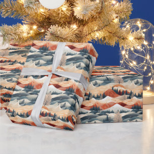 Papel De Regalo Escena de invierno árboles montañas nieve
