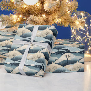 Papel De Regalo Escena de invierno Árboles Montañas Nieve