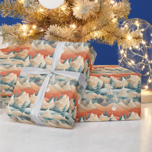 Papel De Regalo Escena de invierno Árboles Montañas Nieve