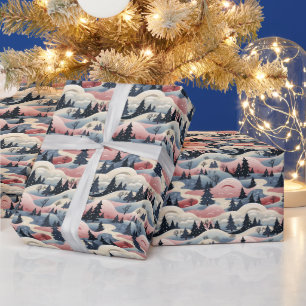 Papel De Regalo Escena de invierno Árboles Montañas Nieve