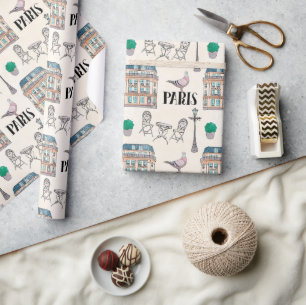 Papel De Regalo Escena de la calle Cute Paris   Acuarela