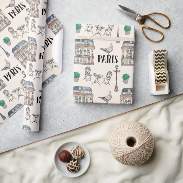 Papel De Regalo Escena de la calle Cute Paris | Acuarela (Artesanía)