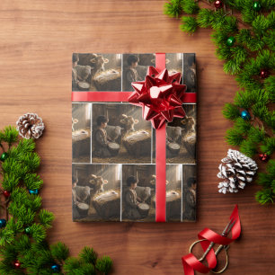 Papel De Regalo Escena de la Natividad del Niño Tamborilero en un