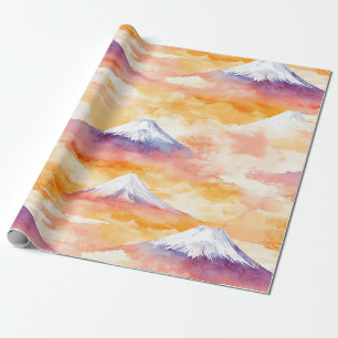 Papel De Regalo Escena de montañas nevadas al atardecer en acuarel