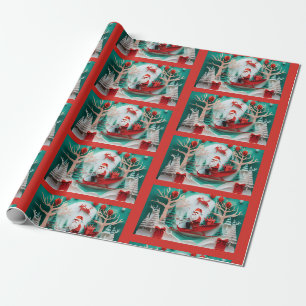 Papel De Regalo Escena de Navidad con Santa en Origami Recortado e