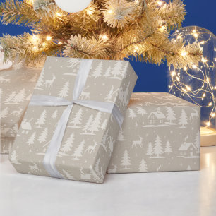 Papel De Regalo Escena de Navidad Invernal Elegante Pueblo Nevado