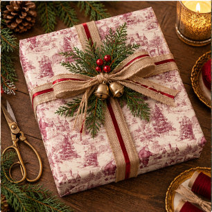 Papel De Regalo Escena de Navidad Toile Elegante 