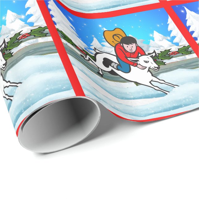 Papel De Regalo Escena de Nieve de Caracol de Rodeo Occidental (Esquina del rollo)