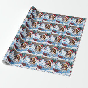 Papel De Regalo Escena de nieve festiva de Navidad de Beagle
