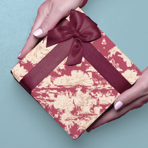 Papel De Regalo Escena del lago elegante roja vintage Toile de Jou